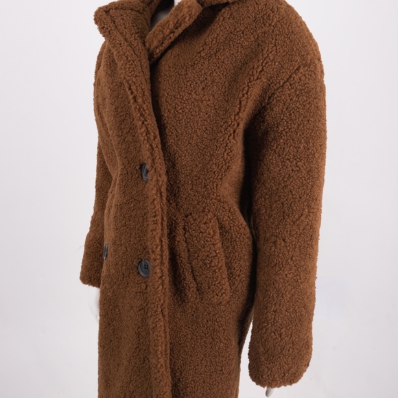 Bershka Zara Womens Teddy Coat Brown Shearling new - Picture 3 of 8
